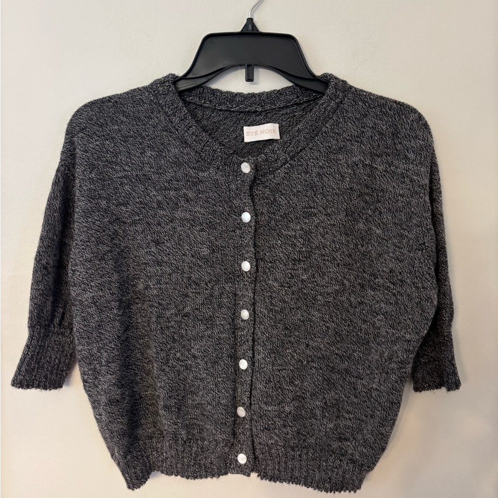 Charcoal Button-Front Knit Cardigan